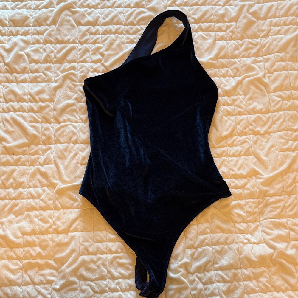 Fabletics Gigi Velour Deep Navy One-Shoulder Bodysuit